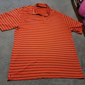 Nike Golf Fit Dry Polo Shirt Mens Large Peach Red Blue Striped Short Sleeve